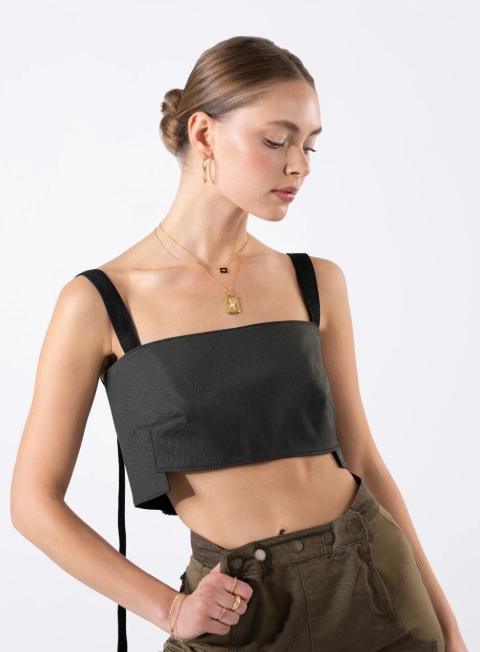 Zara Army Olive Green Miltary Cargo Adjustable Strappy Bralette Crop Top LARGE